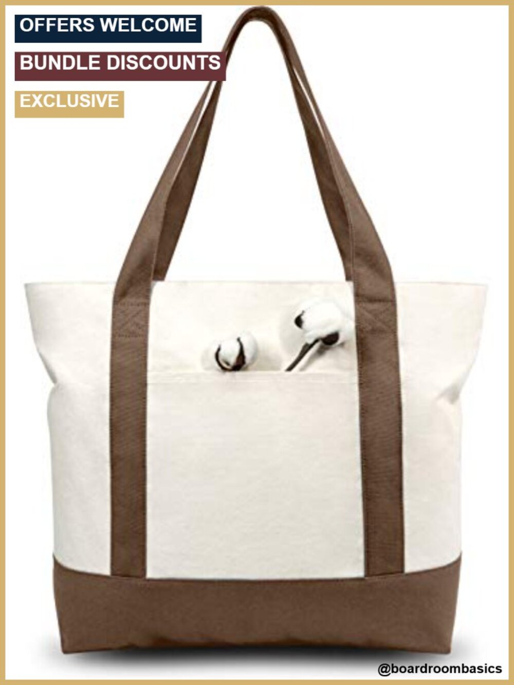 30 Pack Heavy Duty Canvas Tote Bags with Zipper & Pocket